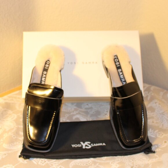 Yosi Samra Odessa Black leather and Shearling Loafer Mule - Picture 1 of 9